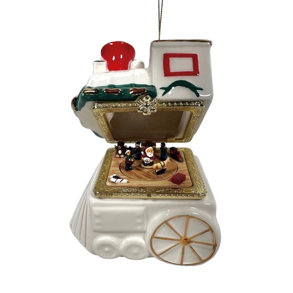 VINTAGE “We Wish You A Merry Christmas” Music Box Porcelain Train Ornament - Picture 3 of 7